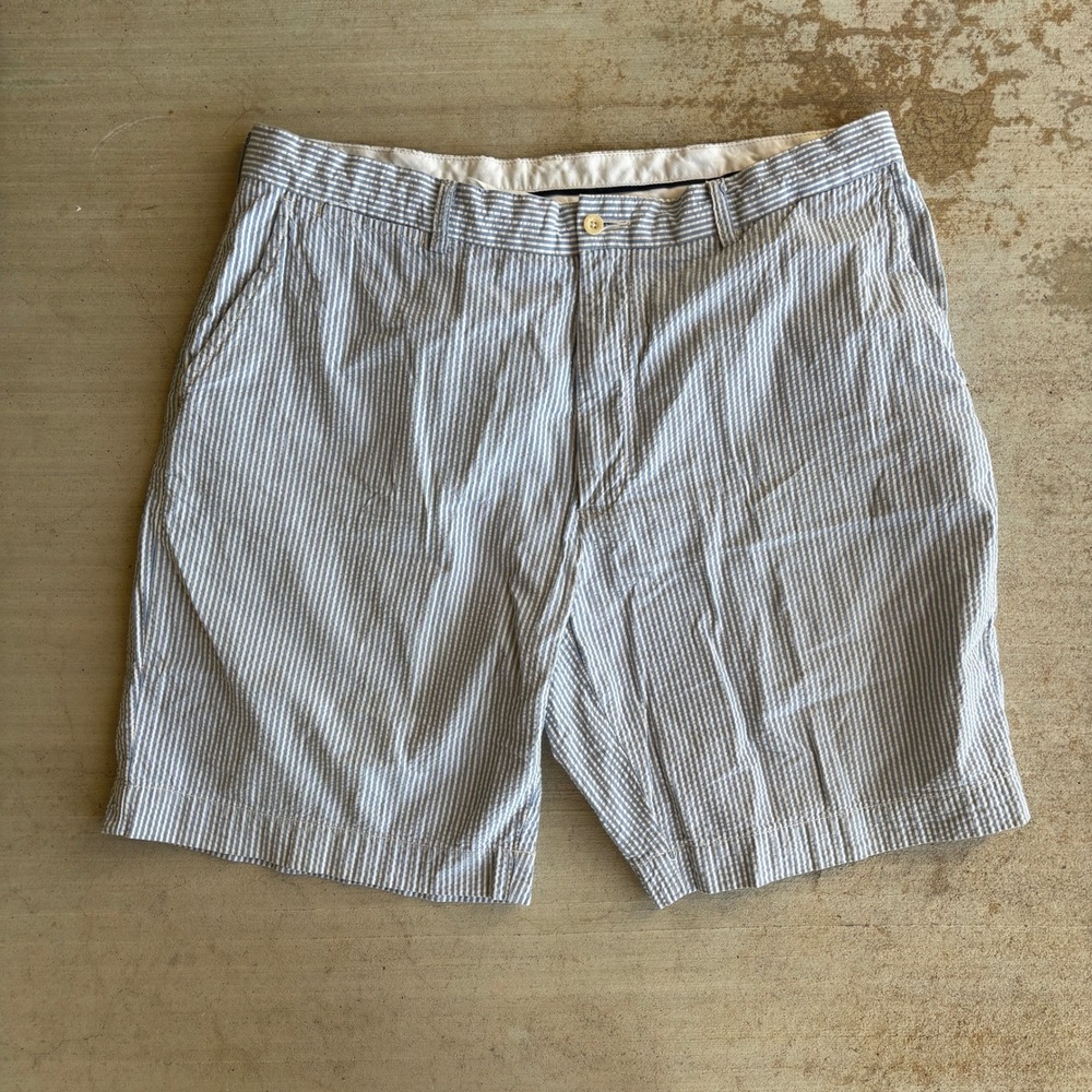 VTG Polo Ralph Lauren Mens 38 Blue & White Seersucker Stretch Classic Fit Shorts